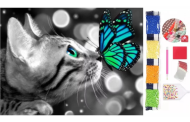 Mozaiková diamantová výšivka - Kočka a motýl