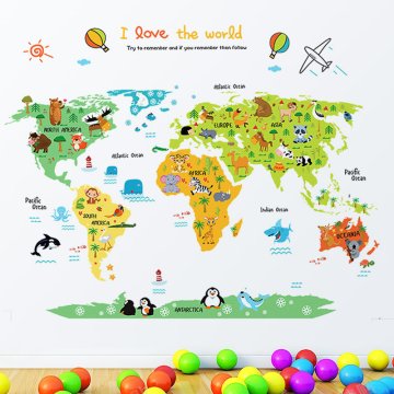 Samolepící dětská mapa světa se zvířátky
